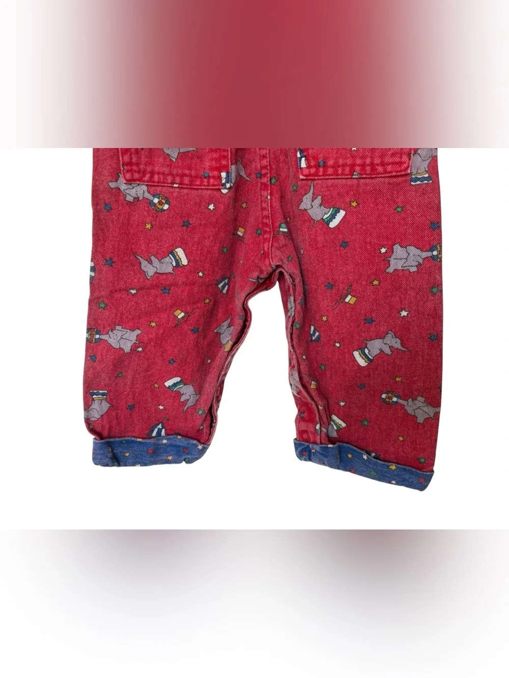 Vintage Oshkosh Vestbak Denim Overalls 18 Month Red USA Elephants Circus